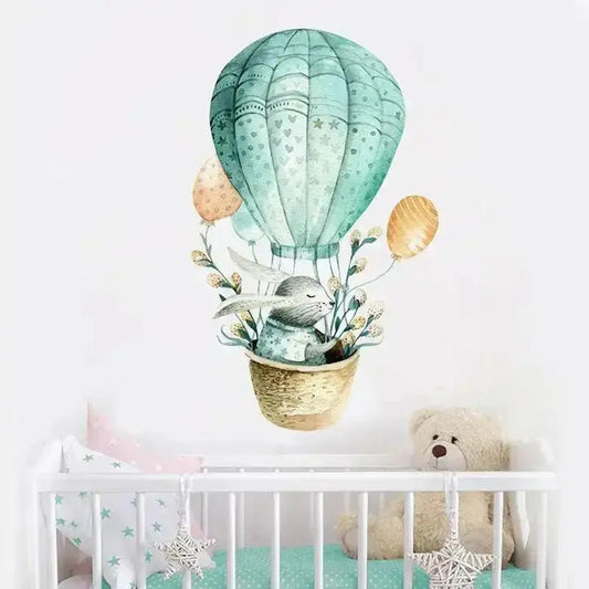 Bunny Hot Air Balloon Wall Sticker - Whimsical Room Decor - Easy do Wall do