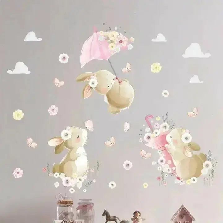 Bunny with Umbrella Wall Stickers - Whimsical Room Decor - Easy do Wall do