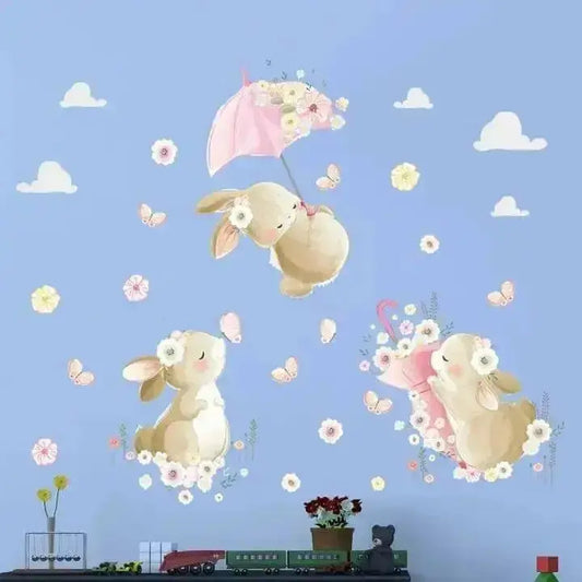 Bunny with Umbrella Wall Stickers - Whimsical Room Decor - Easy do Wall do