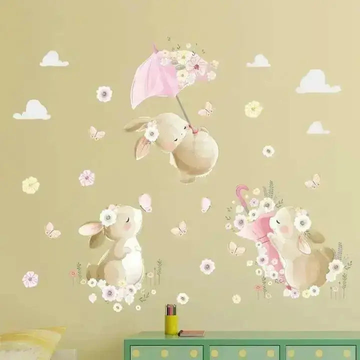 Bunny with Umbrella Wall Stickers - Whimsical Room Decor - Easy do Wall do