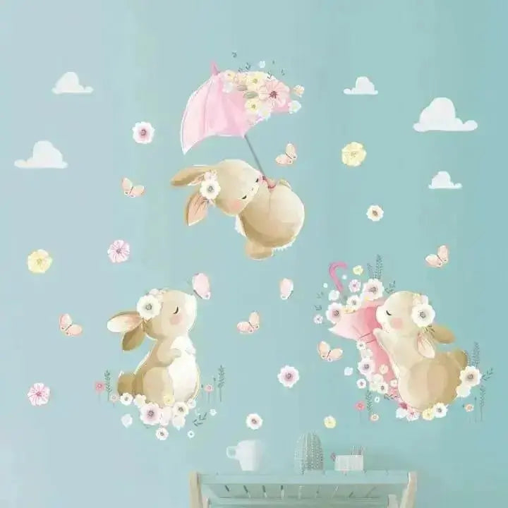 Bunny with Umbrella Wall Stickers - Whimsical Room Decor - Easy do Wall do