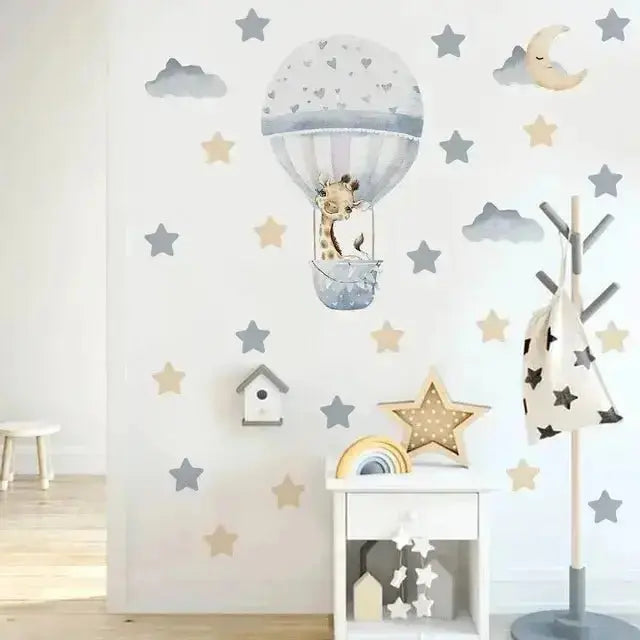 Cartoon Hot Air Balloon with Giraffe Wall Sticker - Playful and Unique Decor - Easy do Wall do