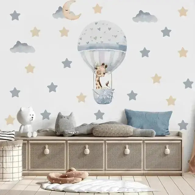 Cartoon Hot Air Balloon with Giraffe Wall Sticker - Playful and Unique Decor - Easy do Wall do