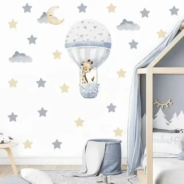 Cartoon Hot Air Balloon with Giraffe Wall Sticker - Playful and Unique Decor - Easy do Wall do