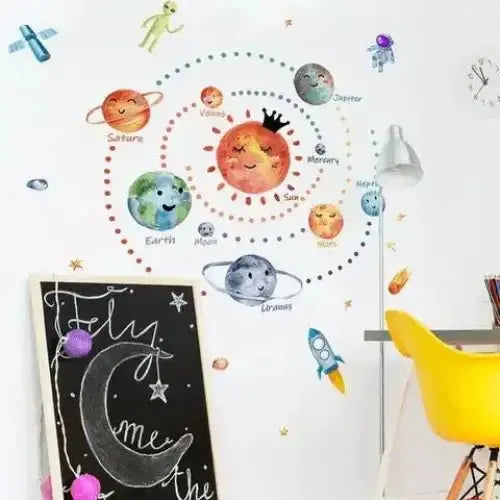 Cartoon Solar System Wall Sticker - Fun Space Decor - Easy do Wall do
