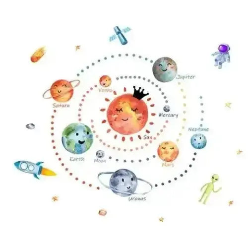 Cartoon Solar System Wall Sticker - Fun Space Decor - Easy do Wall do