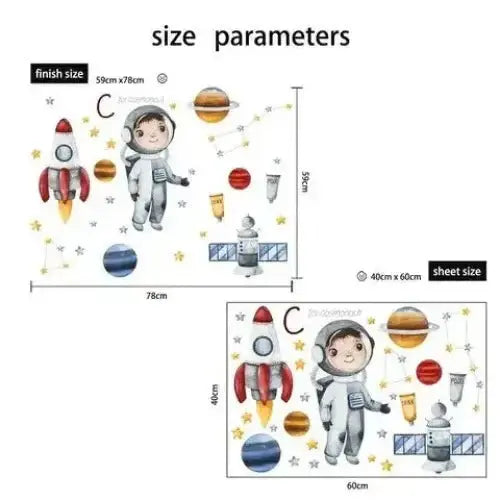Cartoon Spaceman Rocket Planet Wall Sticker - Fun Space Decor - Easy do Wall do