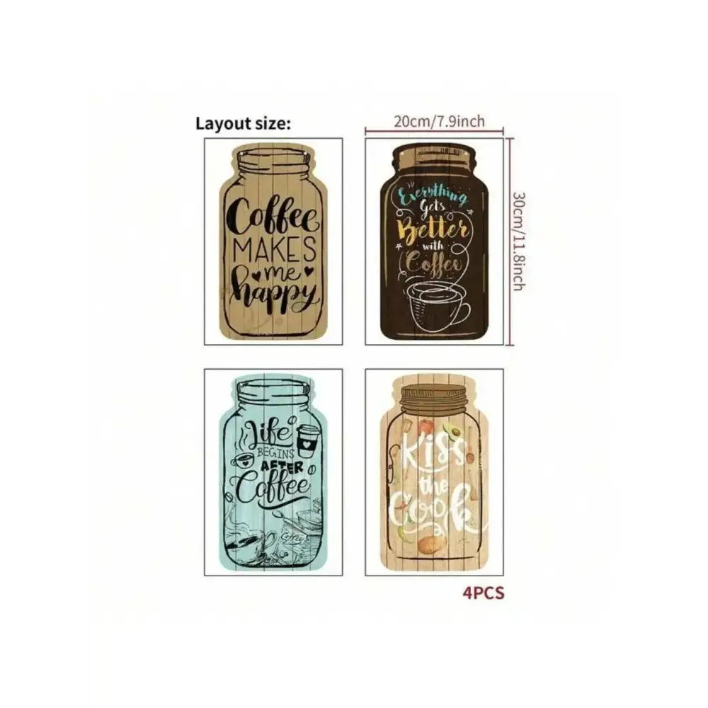 Four decorative mason jar designs featuring Coffee Happy Japanese style artwork