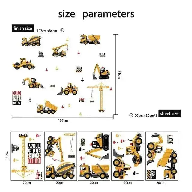 Construction Vehicle Wall Stickers - Fun Kids' Room Decor - Easy do Wall do