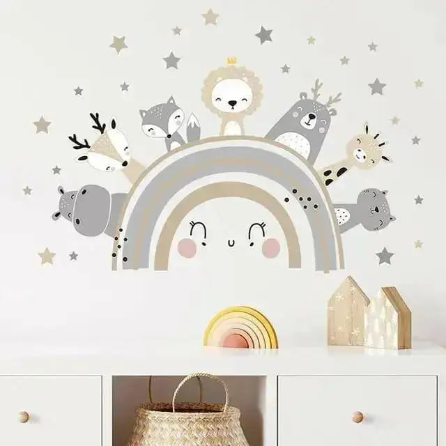 Cute Animal Friends on a Rainbow Wall Stickers for Kids - Easy do Wall do