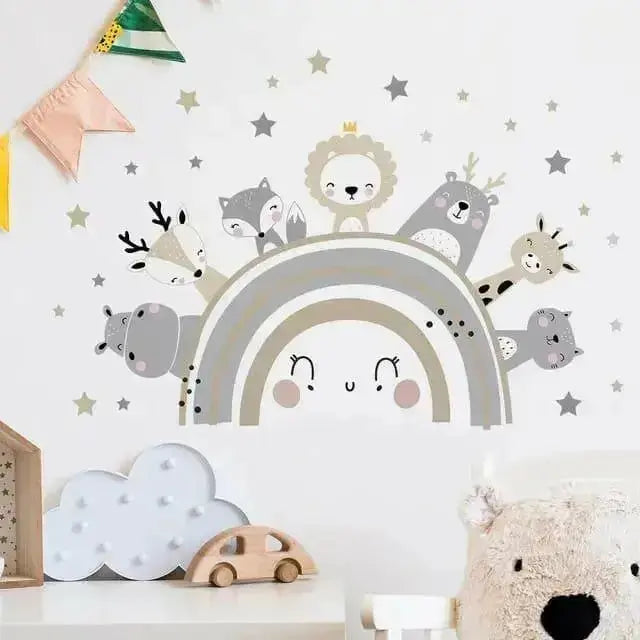 Cute Animal Friends on a Rainbow Wall Stickers for Kids - Easy do Wall do