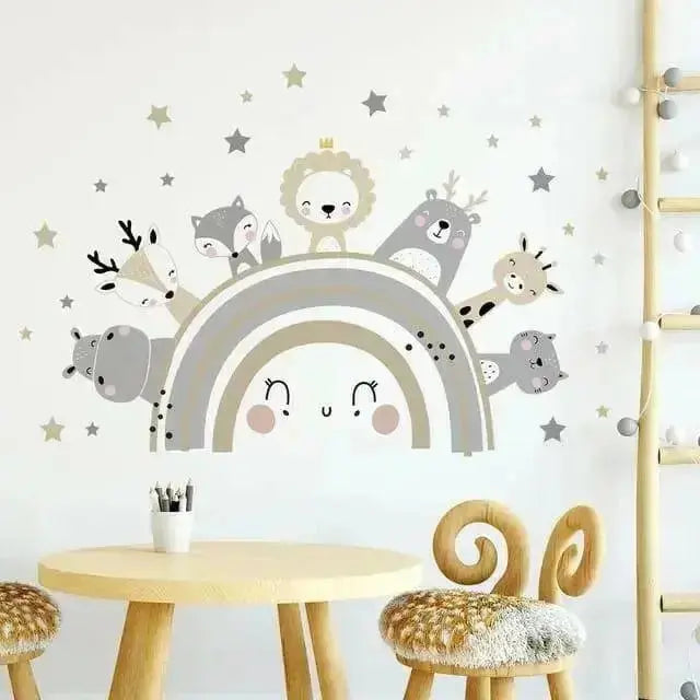 Cute Animal Friends on a Rainbow Wall Stickers for Kids - Easy do Wall do