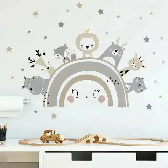 Cute Animal Friends on a Rainbow Wall Stickers for Kids - Easy do Wall do