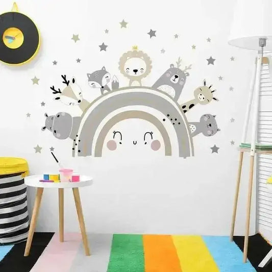 Cute Animal Friends on a Rainbow Wall Stickers for Kids - Easy do Wall do