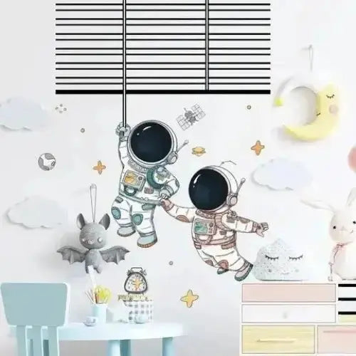 Cute Astronaut Space Wallpaper Stickers - Playful Space Decor - Easy do Wall do