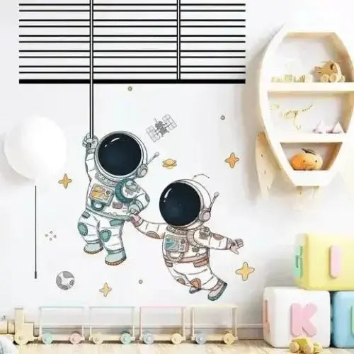 Cute Astronaut Space Wallpaper Stickers - Playful Space Decor - Easy do Wall do