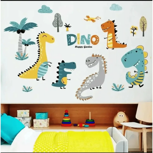 Cute Cartoon Happy Dinosaur Wall Stickers - Fun Kids' Room Decor - Easy do Wall do