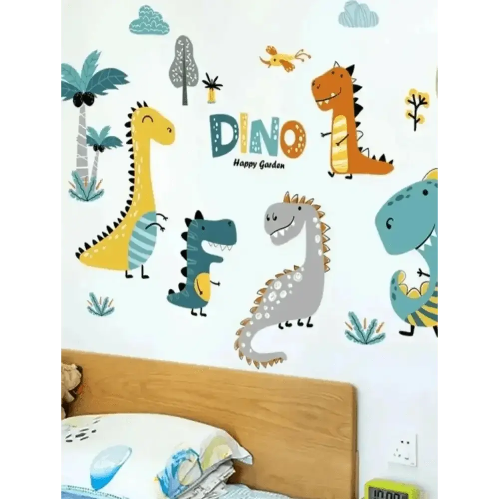 Cute Cartoon Happy Dinosaur Wall Stickers - Fun Kids' Room Decor - Easy do Wall do