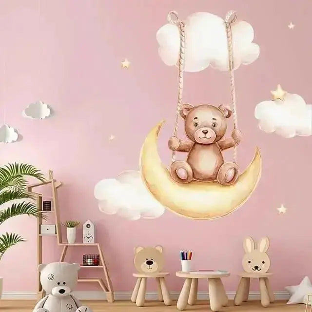 Dreamy Bear on the Moon Wall Stickers for Kids' Rooms - Easy do Wall do