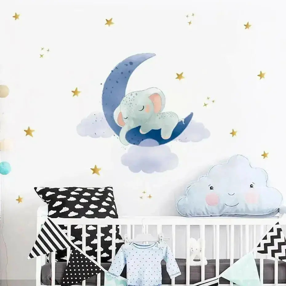 Dreamy Elephant and Moon Wall Stickers for Kids - Easy do Wall do