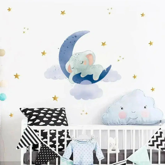 Dreamy Elephant and Moon Wall Stickers for Kids - Easy do Wall do