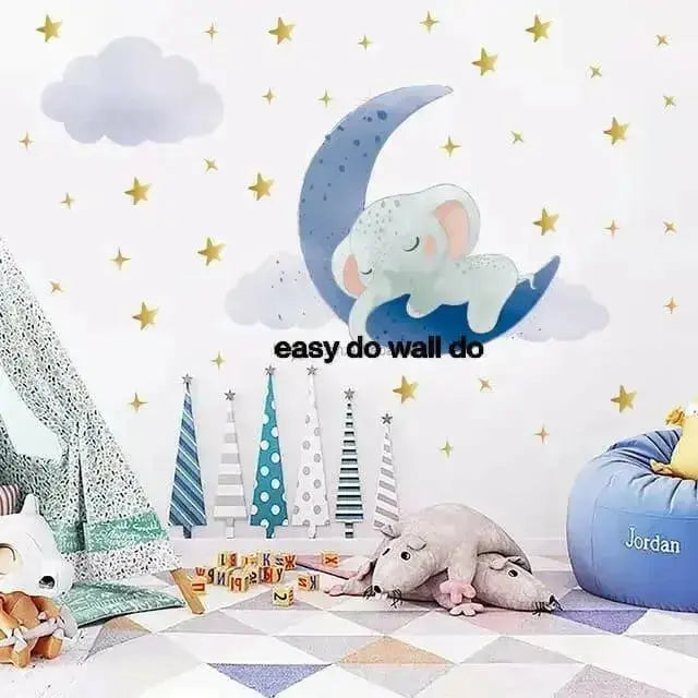 Dreamy Elephant and Moon Wall Stickers for Kids - Easy do Wall do