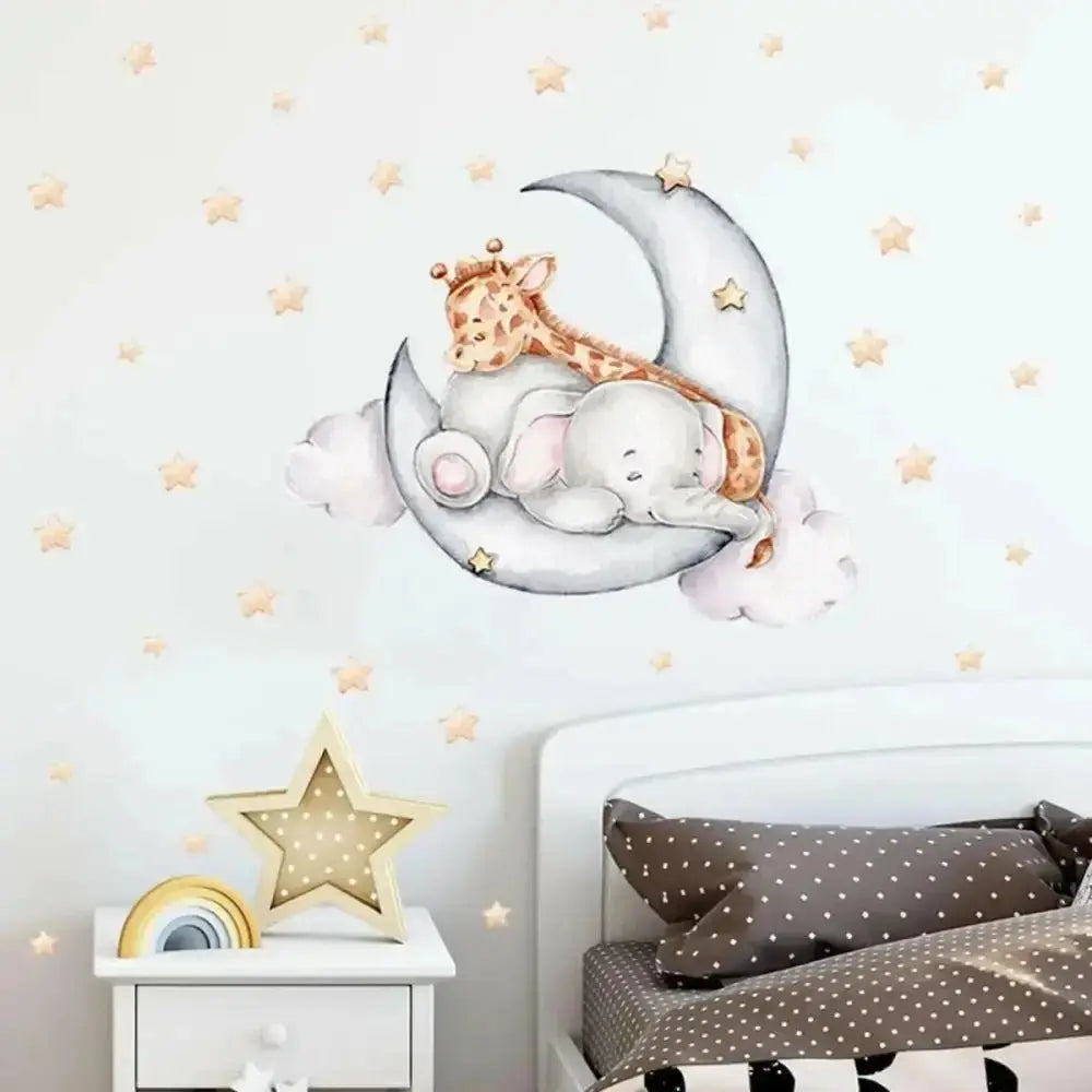 Dreamy Elephant & Giraffe Moon Wall Sticker for Kids - Easy do Wall do