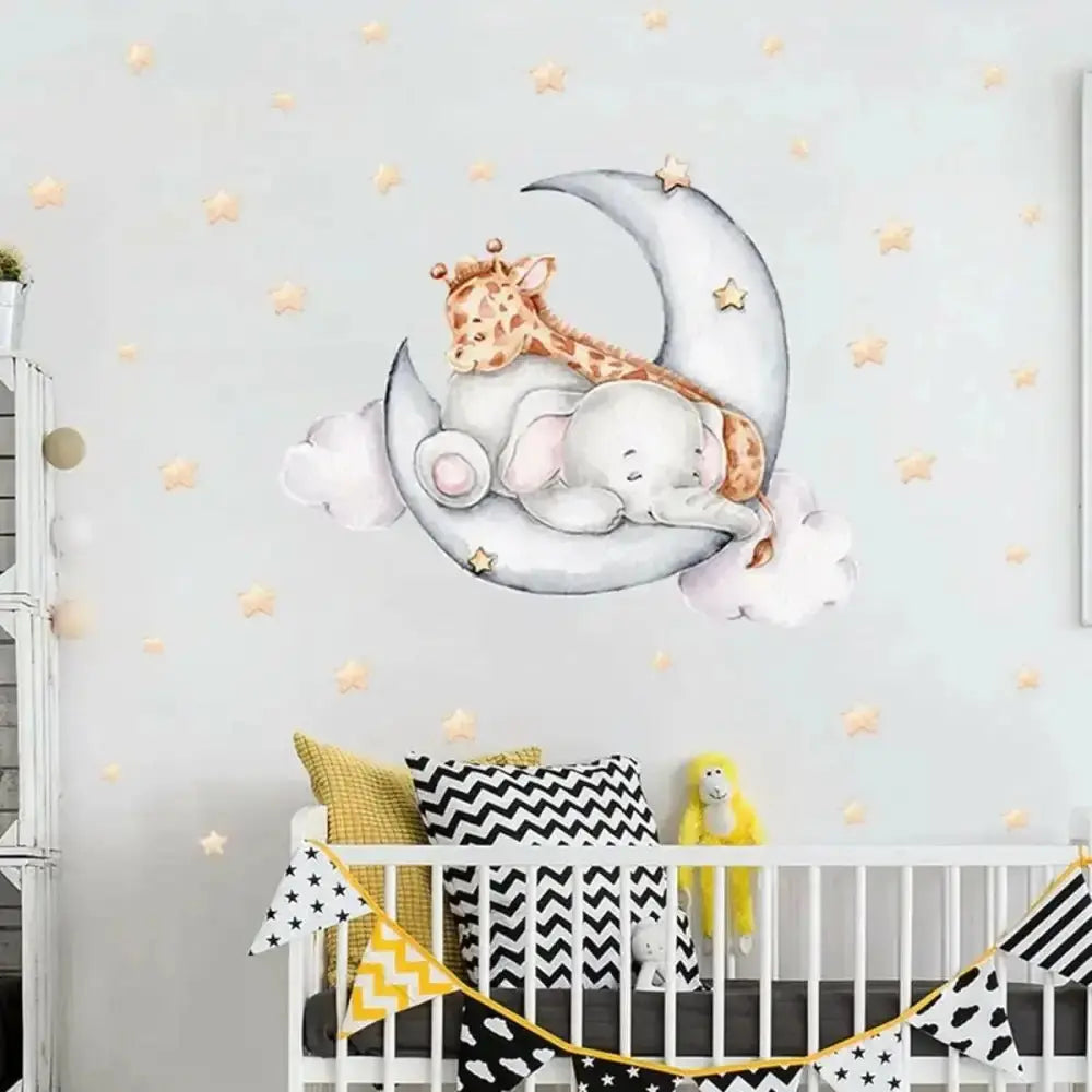Dreamy Elephant & Giraffe Moon Wall Sticker for Kids - Easy do Wall do