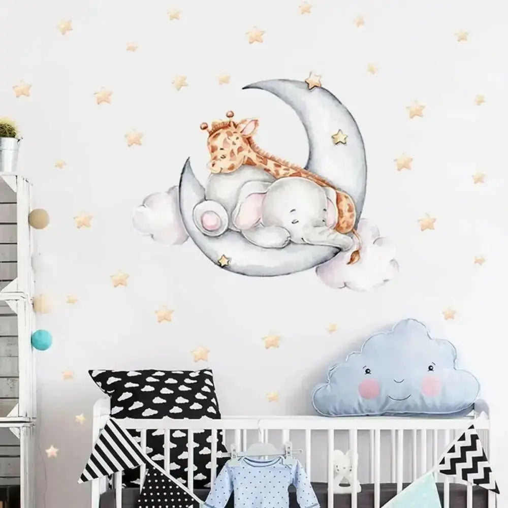 Dreamy Elephant & Giraffe Moon Wall Sticker for Kids - Easy do Wall do