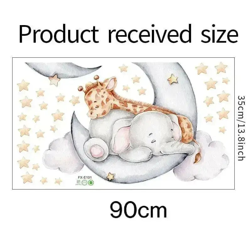 Dreamy Elephant & Giraffe Moon Wall Sticker for Kids - Easy do Wall do