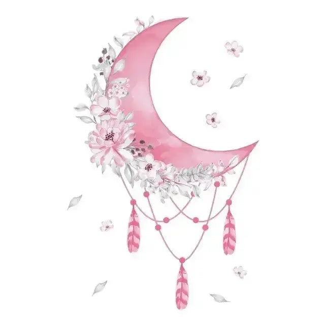 Dreamy Moon and Floral Wall Sticker - Elegant Room Decor - Easy do Wall do