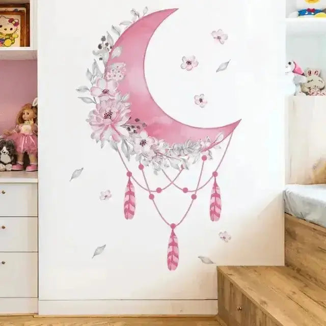 Dreamy Moon and Floral Wall Sticker - Elegant Room Decor - Easy do Wall do