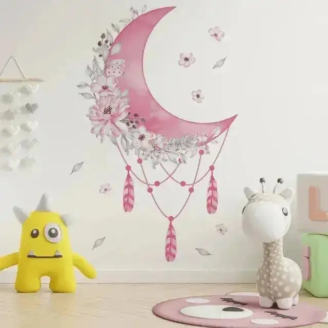 Dreamy Moon and Floral Wall Sticker - Elegant Room Decor - Easy do Wall do