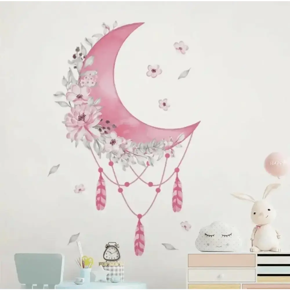 Dreamy Moon and Floral Wall Sticker - Elegant Room Decor - Easy do Wall do