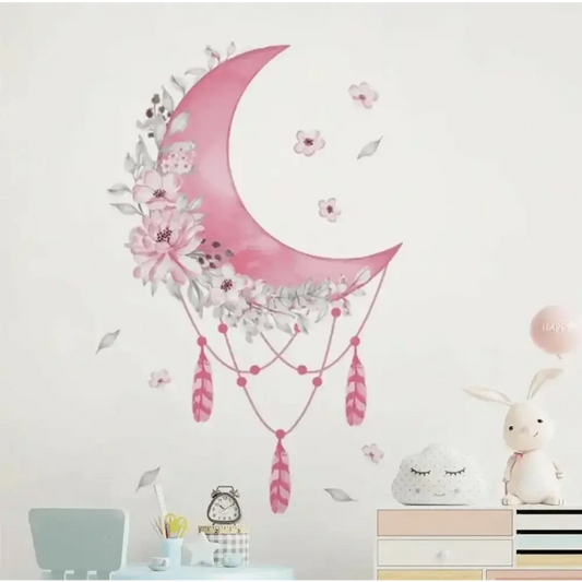 Dreamy Moon and Floral Wall Sticker - Elegant Room Decor - Easy do Wall do