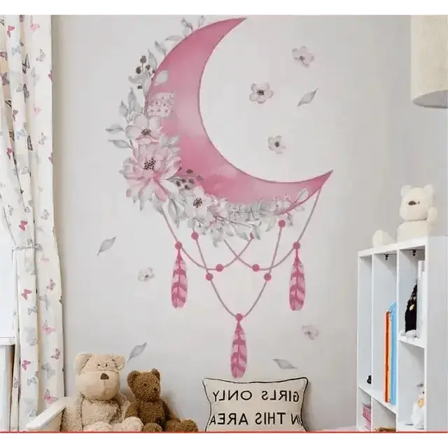Dreamy Moon and Floral Wall Sticker - Elegant Room Decor - Easy do Wall do