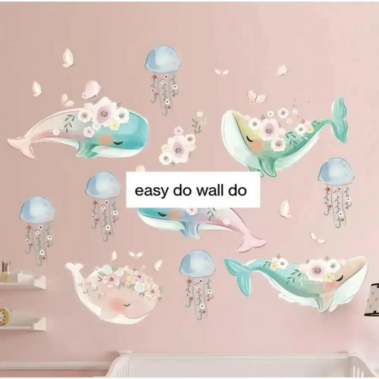 Dreamy Whale and Jellyfish Wall Stickers - Enchanting Ocean Decor - Easy do Wall do