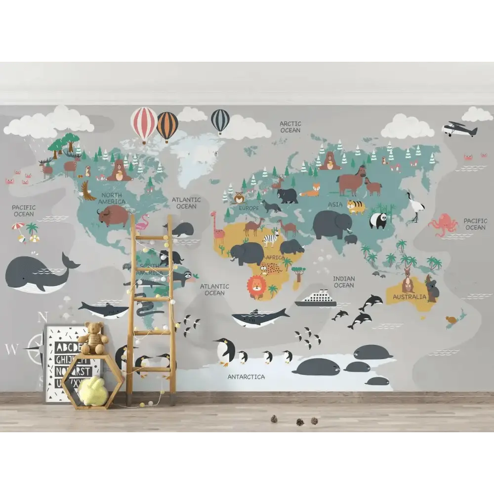 Educational Animal World Map Wall Mural for Fun Learning Decor - Easy do Wall do