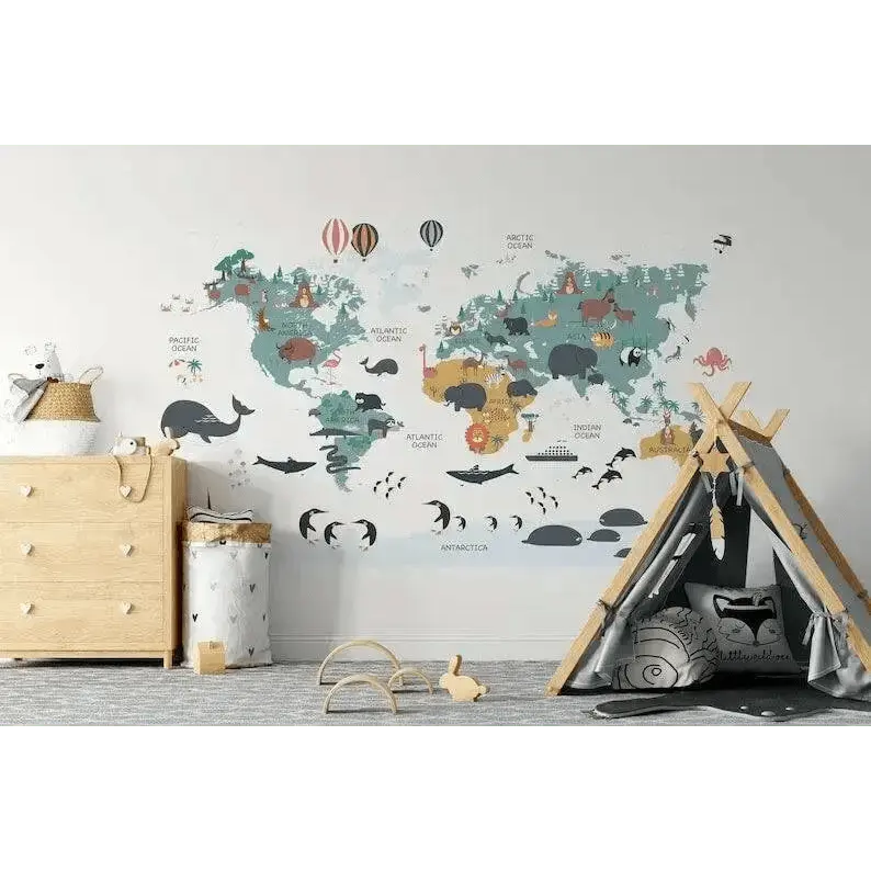 Educational Animal World Map Wall Mural for Fun Learning Decor - Easy do Wall do