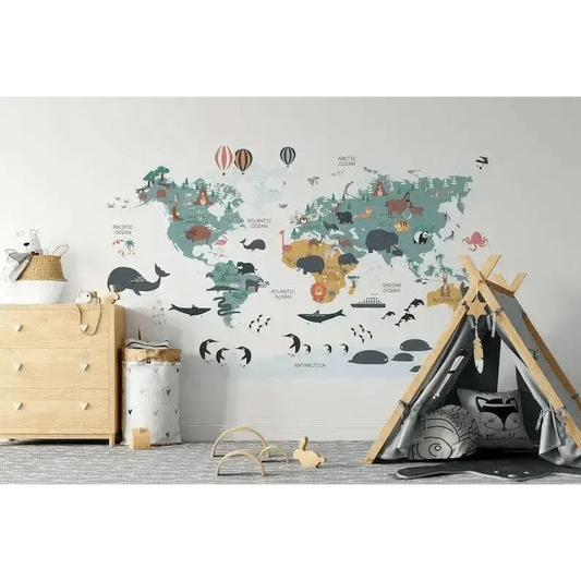 Educational Animal World Map Wall Mural for Fun Learning Decor - Easy do Wall do