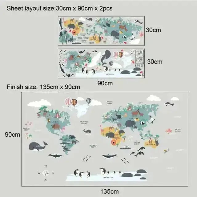 Educational Animal World Map Wall Mural for Fun Learning Decor - Easy do Wall do