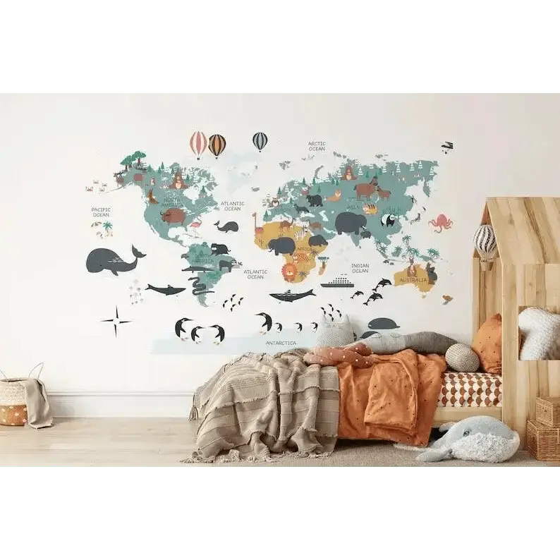 Educational Animal World Map Wall Mural for Fun Learning Decor - Easy do Wall do