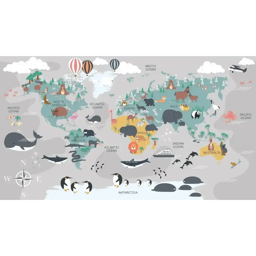 Educational Animal World Map Wall Mural for Fun Learning Decor - Easy do Wall do