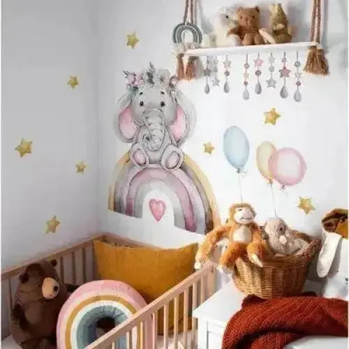 Elephant and Rainbow Wall Stickers for Kids Rooms - Whimsical Decor - Easy do Wall do