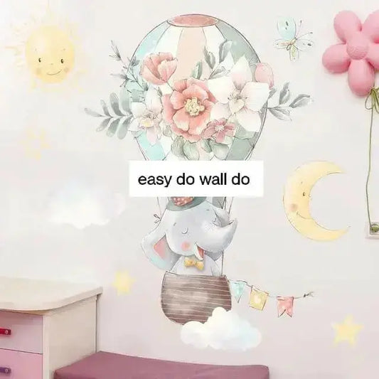 Elephant Hot Air Balloon Wall Stickers - Whimsical Room Decor - Easy do Wall do
