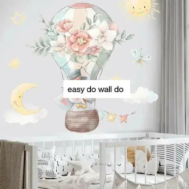 Elephant Hot Air Balloon Wall Stickers - Whimsical Room Decor - Easy do Wall do