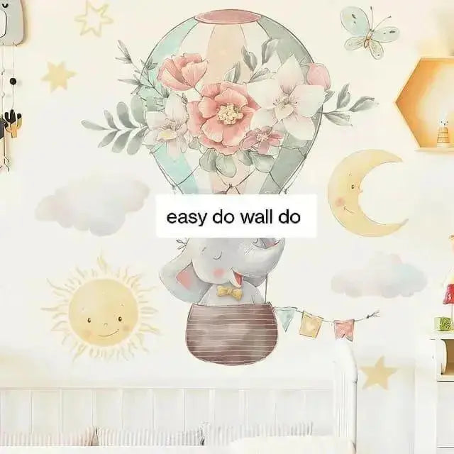 Elephant Hot Air Balloon Wall Stickers - Whimsical Room Decor - Easy do Wall do