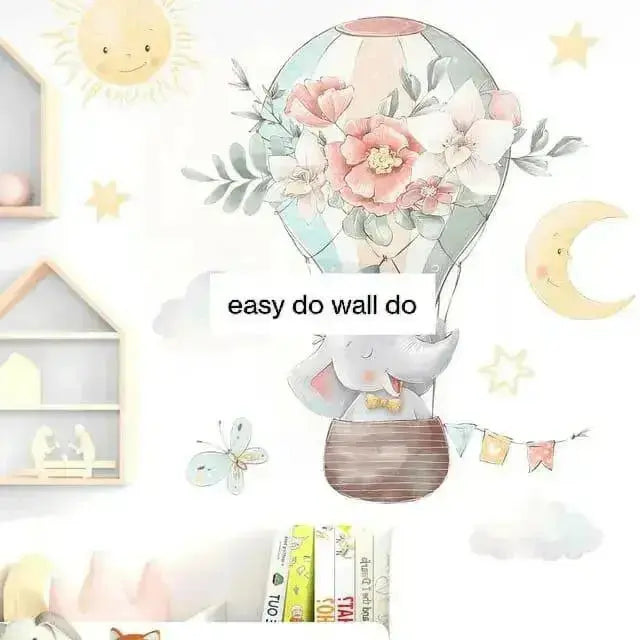 Elephant Hot Air Balloon Wall Stickers - Whimsical Room Decor - Easy do Wall do