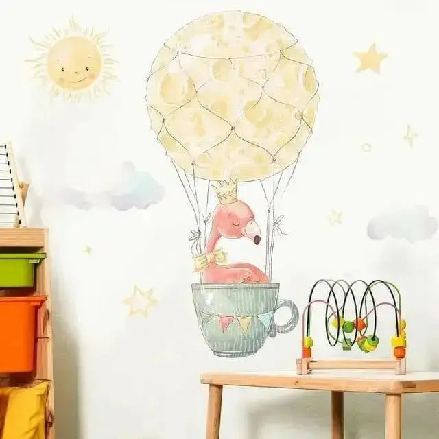 Flamingo Hot Air Balloon Wall Sticker - Whimsical Kids' Room Decor - Easy do Wall do