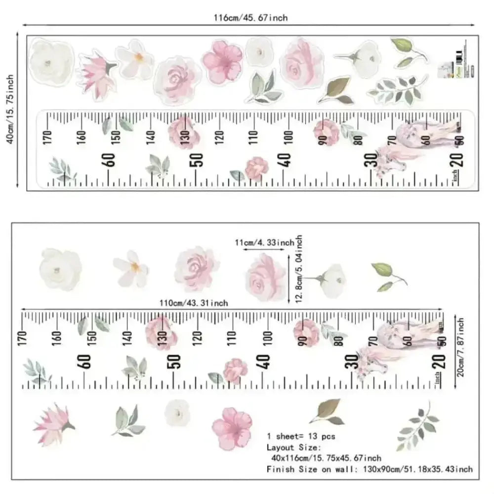 Floral Growth Chart Wall Decals - Elegant Kids' Room Decor - Easy do Wall do